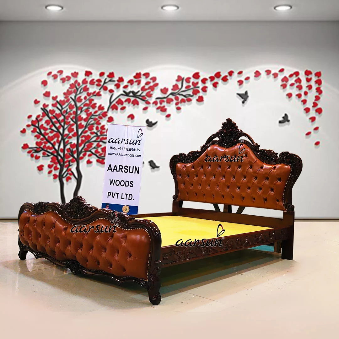 King Size Bed in Dual Tone Walnut Shade Carved in Teak