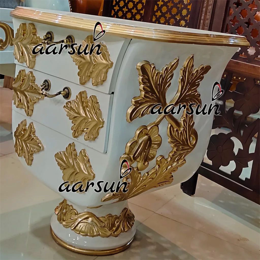 Ultra Luxurious King Size Bed in White & Gold-A