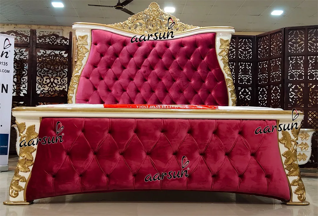 Ultra Luxurious King Size Bed in White & Gold-B