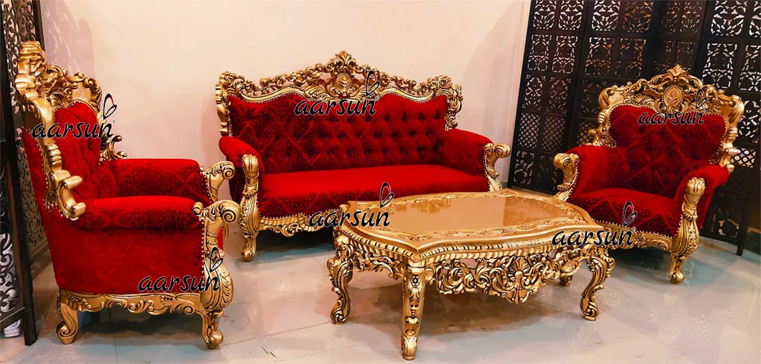 Ultra Royal Sofa Set in Red & Gold-A
