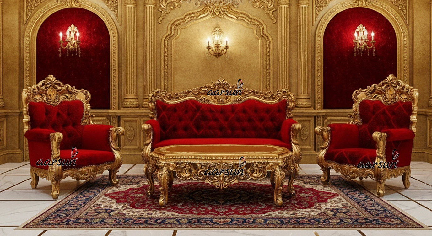 Ultra Royal Sofa Set in Red & Gold