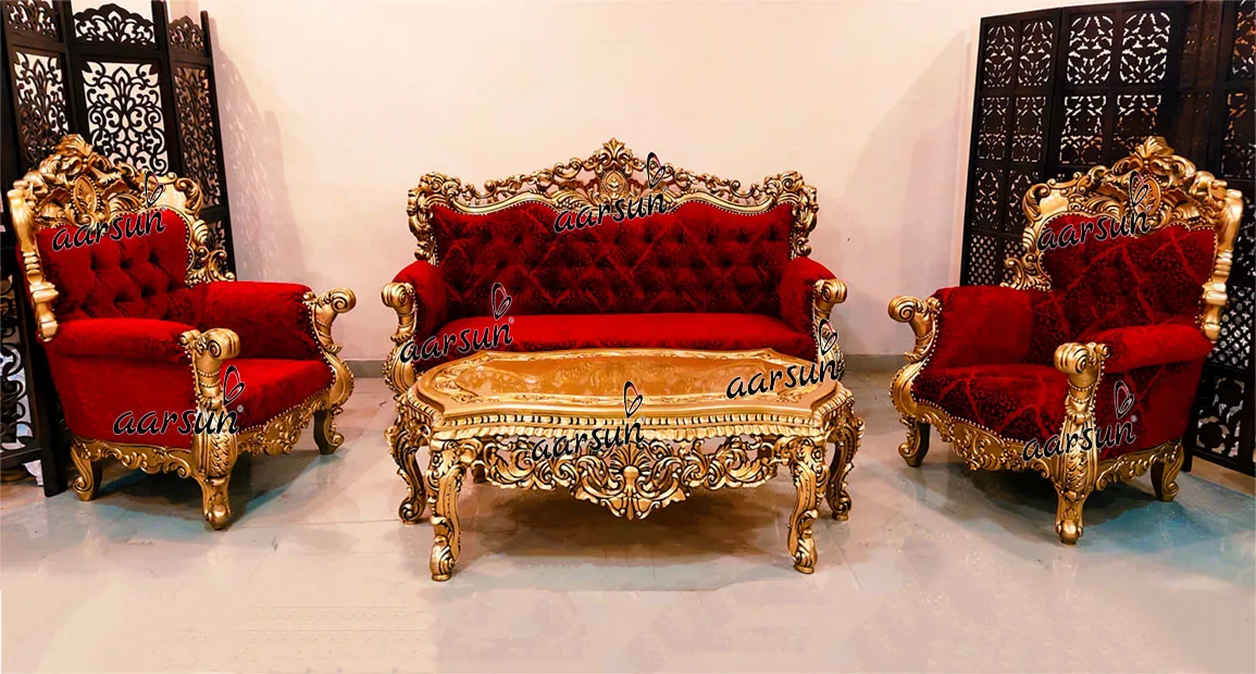 Ultra Royal Sofa Set in Red & Gold UH-YT-467