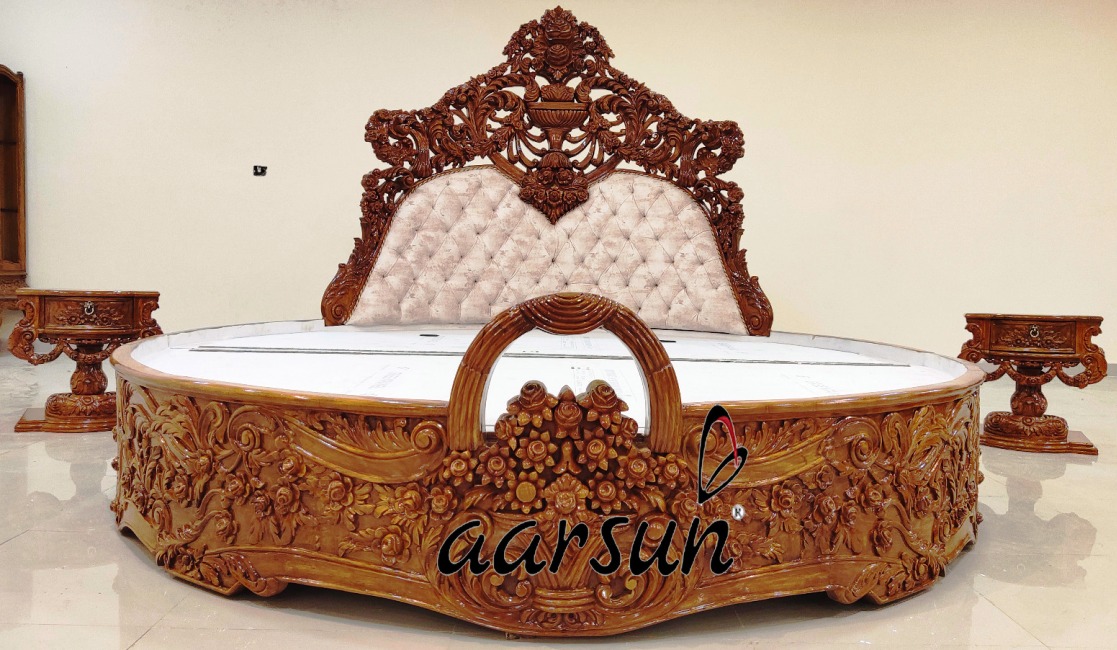 wooden round bed royal furniture