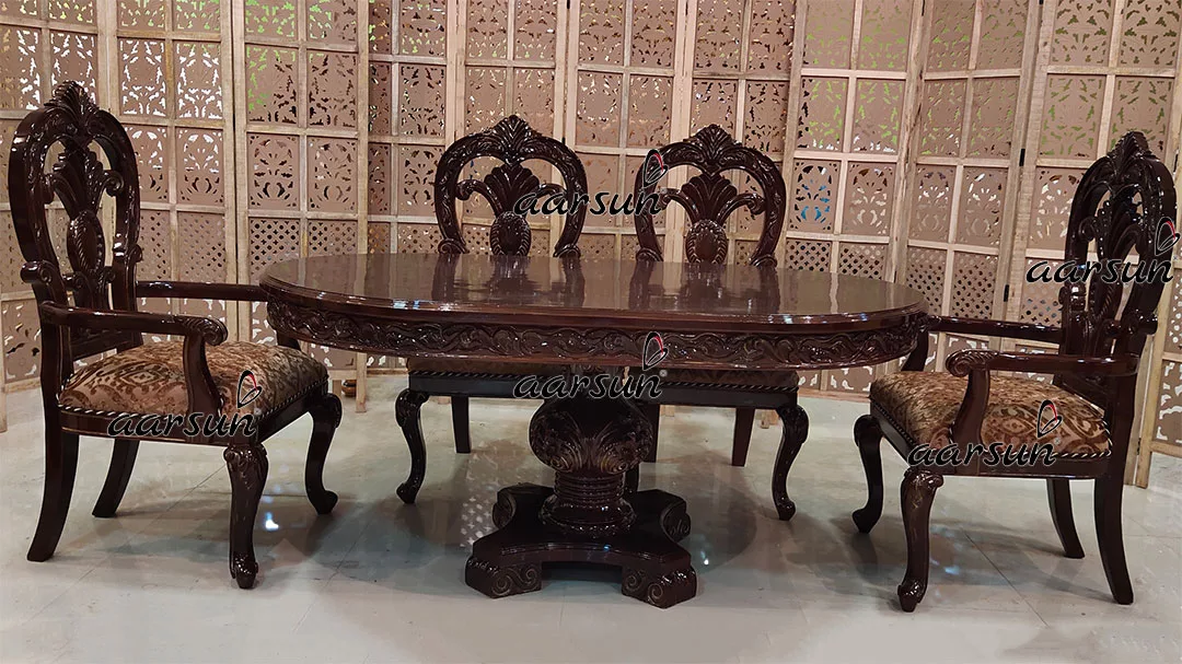 Double Carved Dining Chairs with Oval Table UH-YT-484-A
