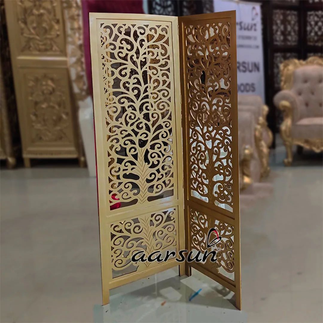 Multipurpose 2 Panel Room Partition in Gold Polish