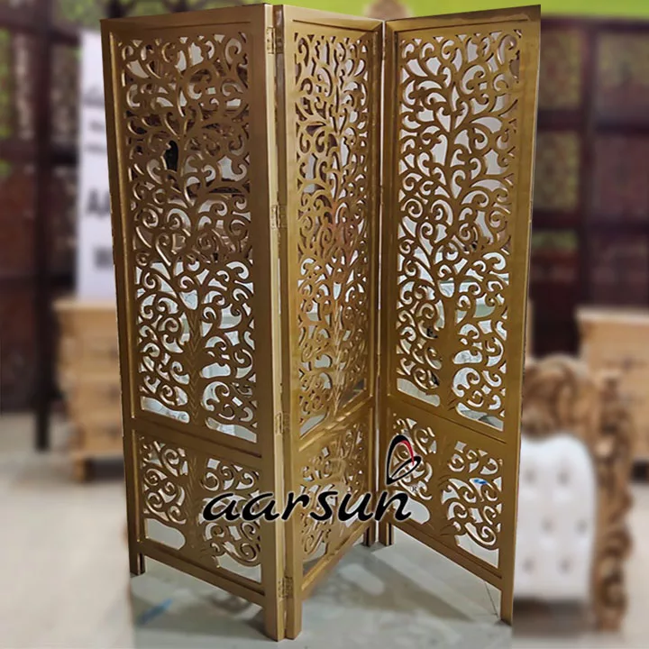 3 Panel Room Partition divider gold finish