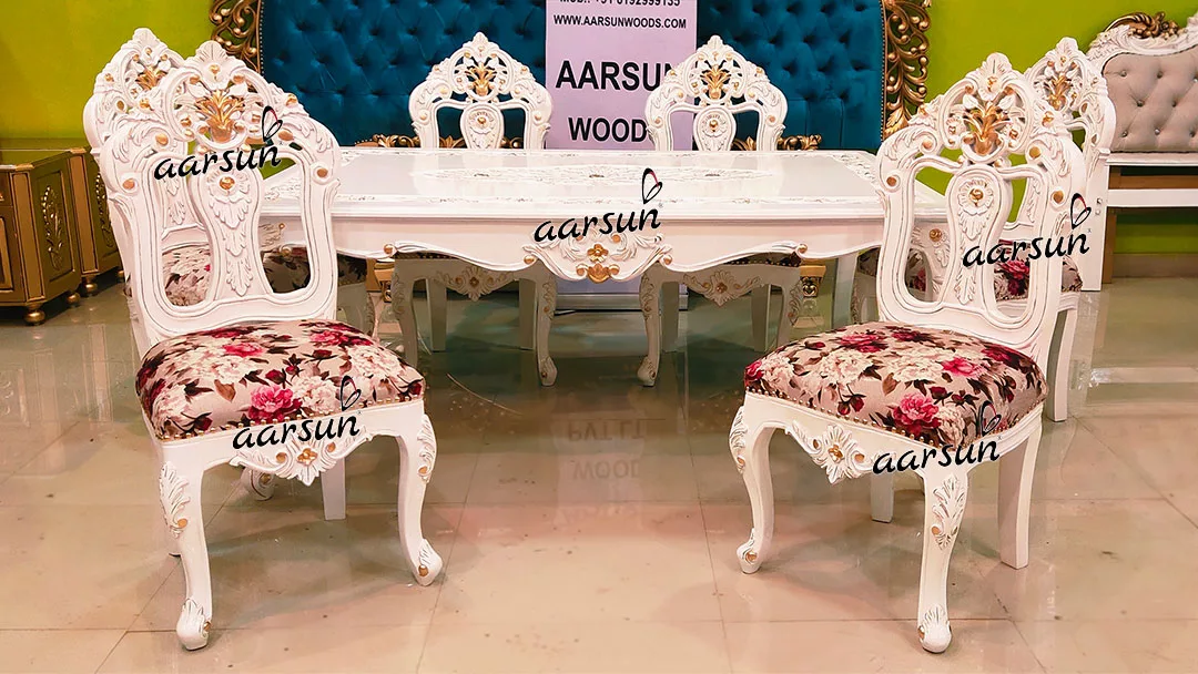 Luxurious White & Gold Dining Set for 6 UH-YT-481