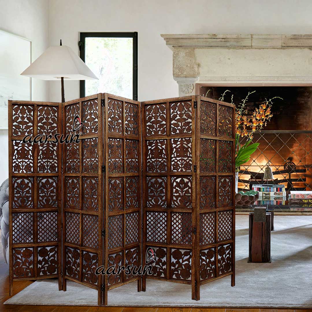 Traditional Room Divider 5 Panel in Mango Wood & MDF