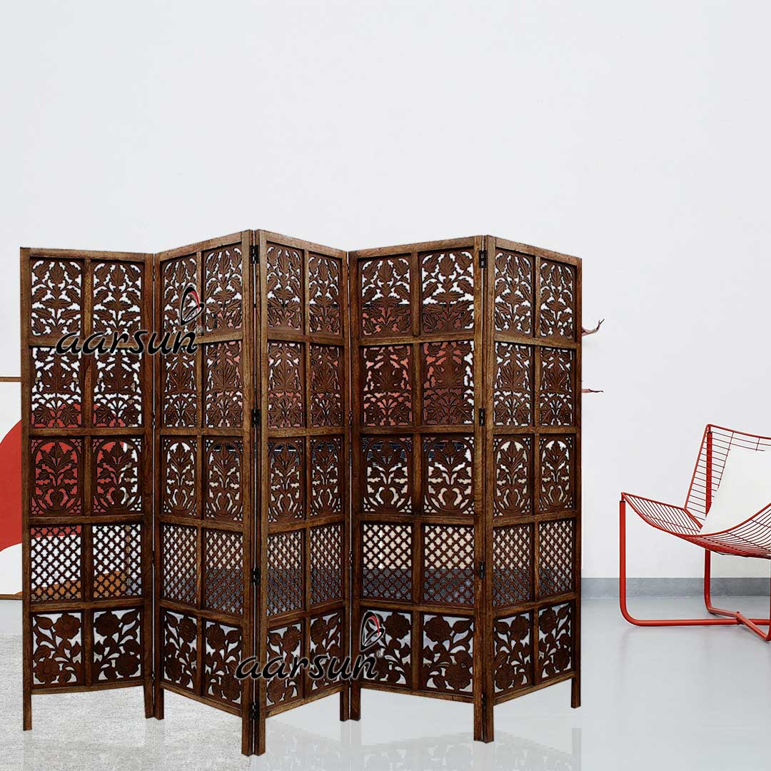 Designer Room Divider 5 Panel in Mango Wood & MDF