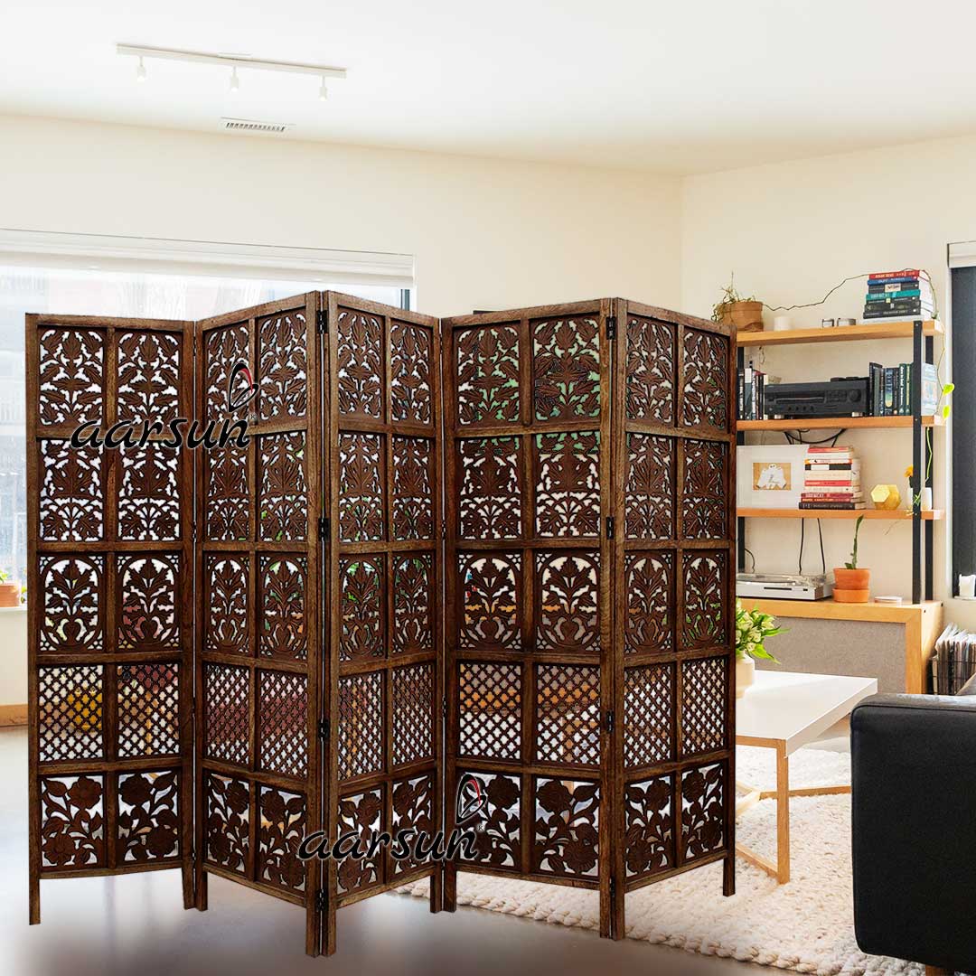 Multi Purpose Room Divider 5 Panel in Mango Wood & MDF