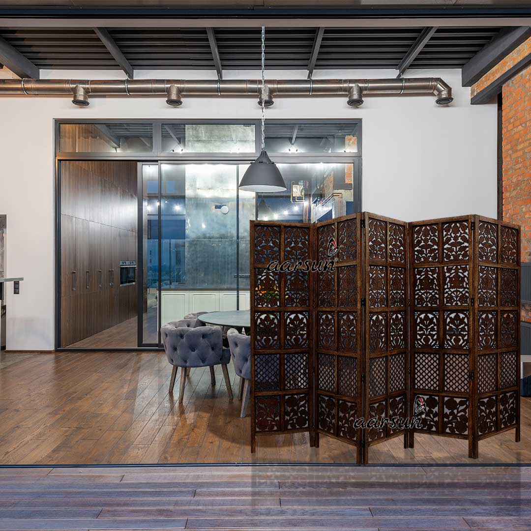 Modern Room Divider 5 Panel in Mango Wood & MDF