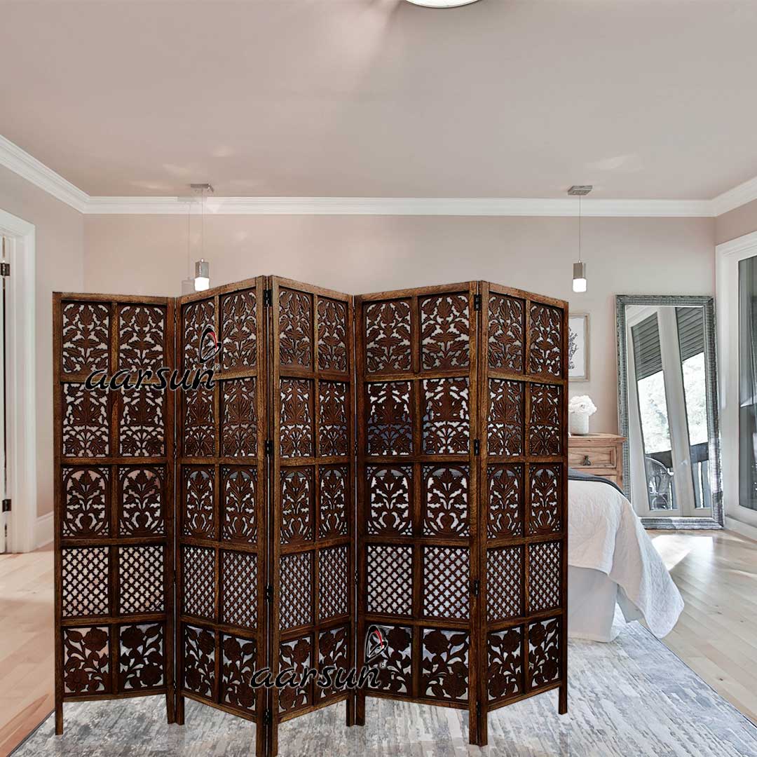 Latest Room Divider 5 Panel in Mango Wood & MDF