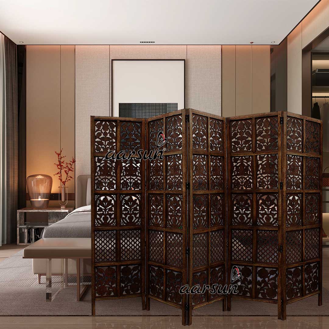 Latest Room Divider 5 Panel in Mango Wood & MDF