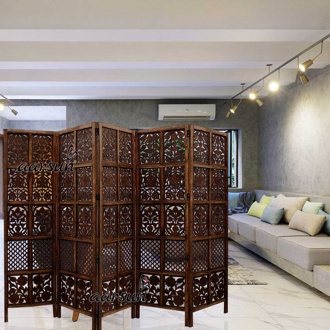 Modern Room Divider 5 Panel in Mango Wood & MDF