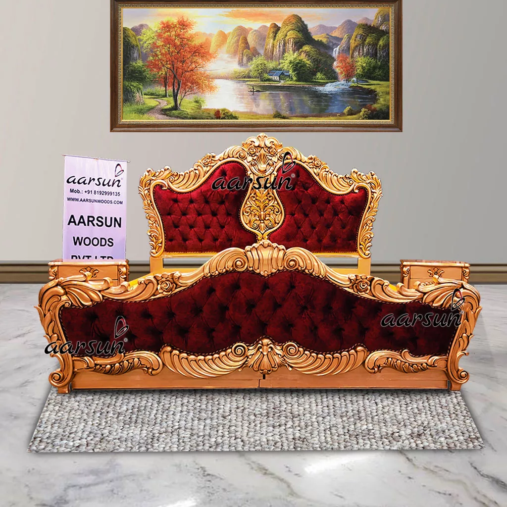 Antique Gold Large Bedroom Set with Tufted Contemporary Style Fabric UH-YT-496