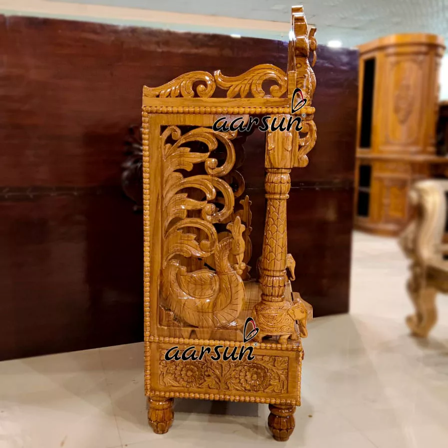 Peacock Design Mandir in Natural Finish-B