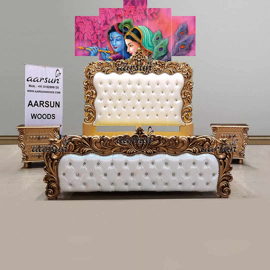 Image for Royal Antique Gold Bed Design with Side Tables UH-YT-497