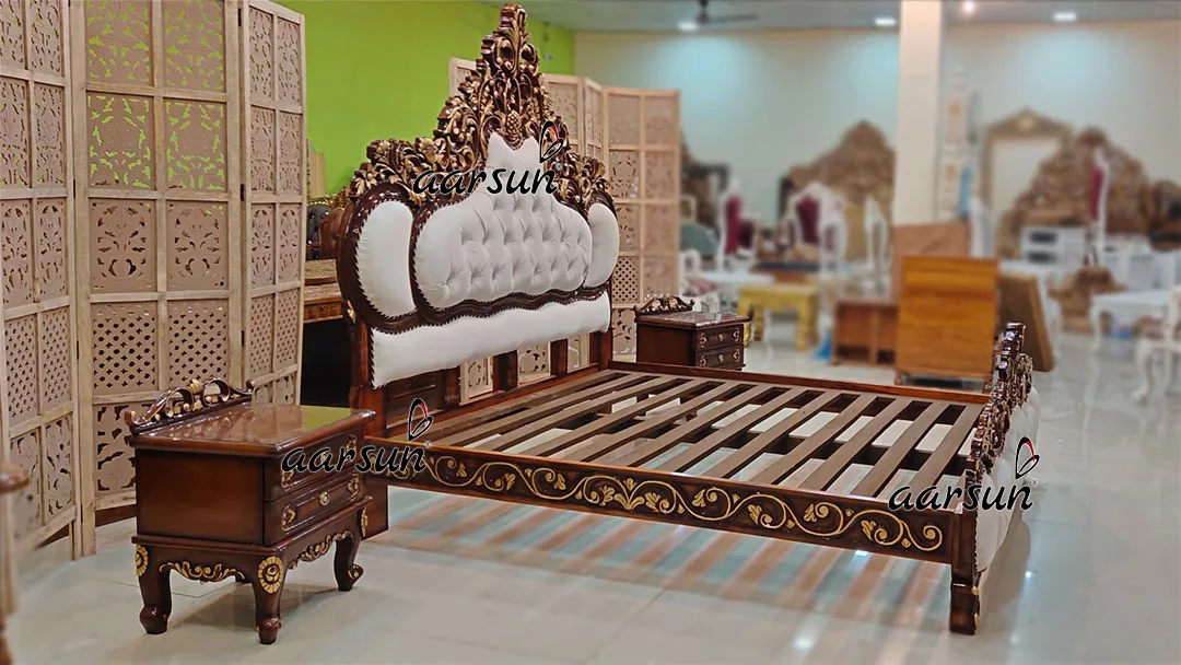 Triple Shade King Size Bed Cot with Side Tables-A