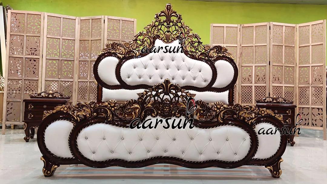 Triple Shade King Size Bed Cot with Side Tables-B