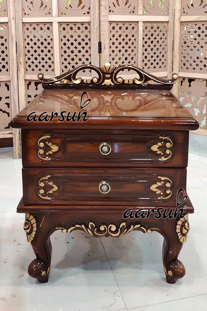 Triple Shade King Size Bed Cot with Side Tables-C