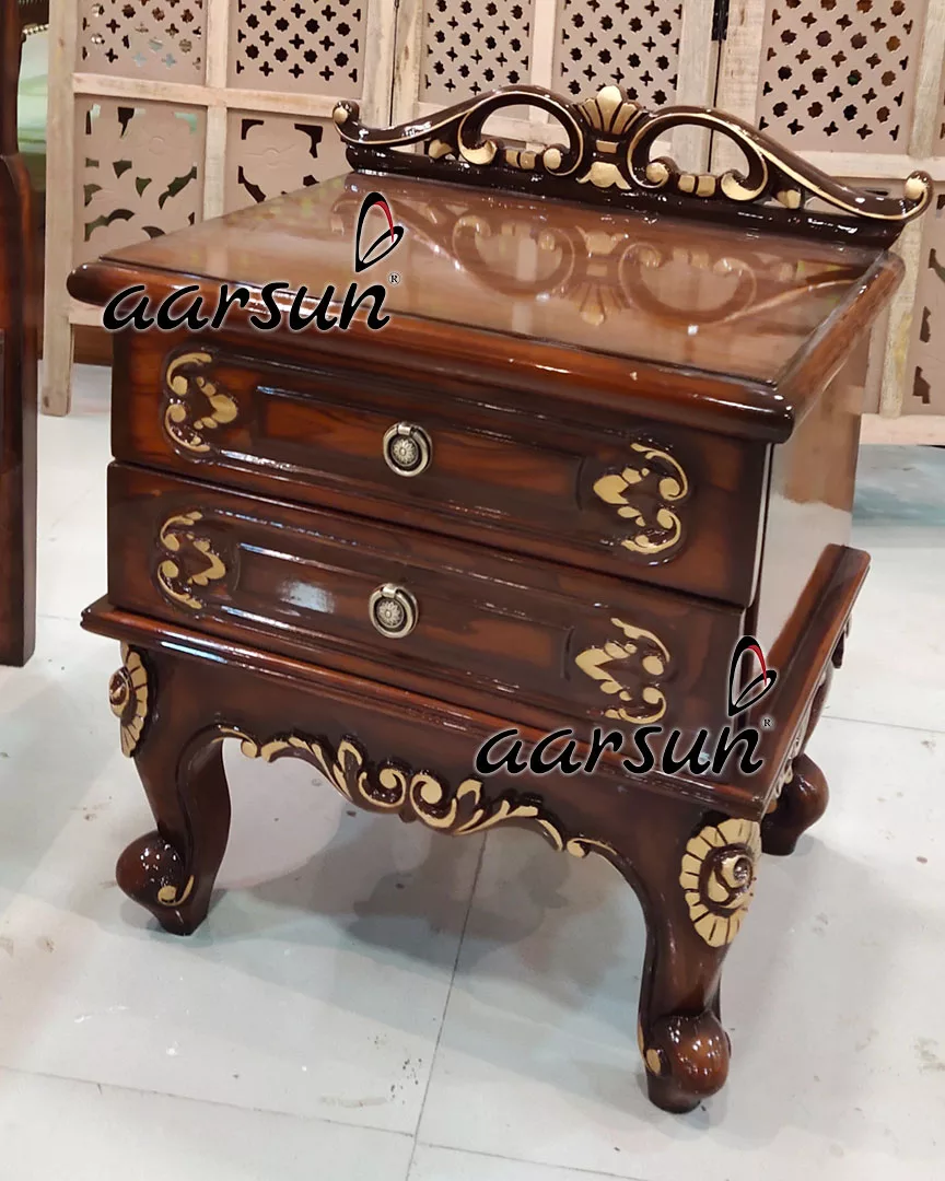 Triple Shade King Size Bed Cot with Side Tables-D