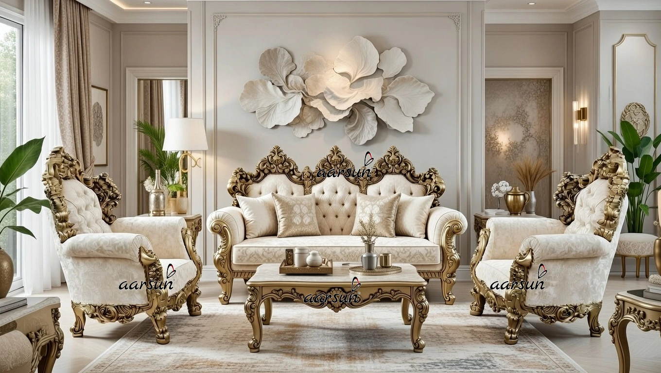 Ultra Luxurious Sofa Set in Antique Gold Double Carving Furniture
