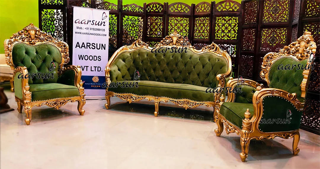 Royal Gold Italian Style Sofa Set 5 Seater-A
