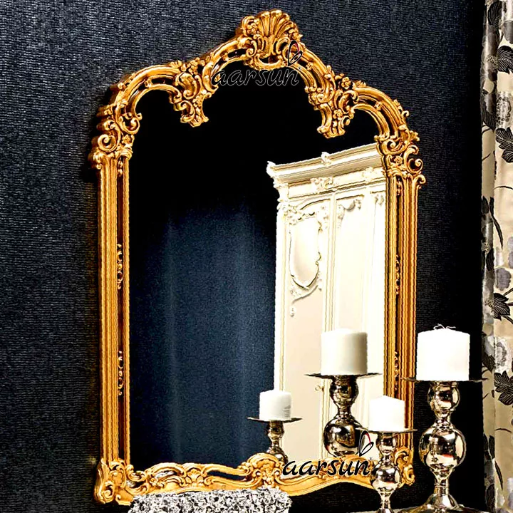 Wood Mirror Frame Gold Finish
