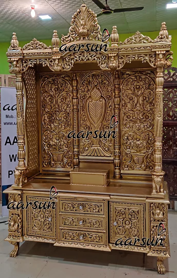 Aarsun Large Temple in Teak & Gold Finish-A