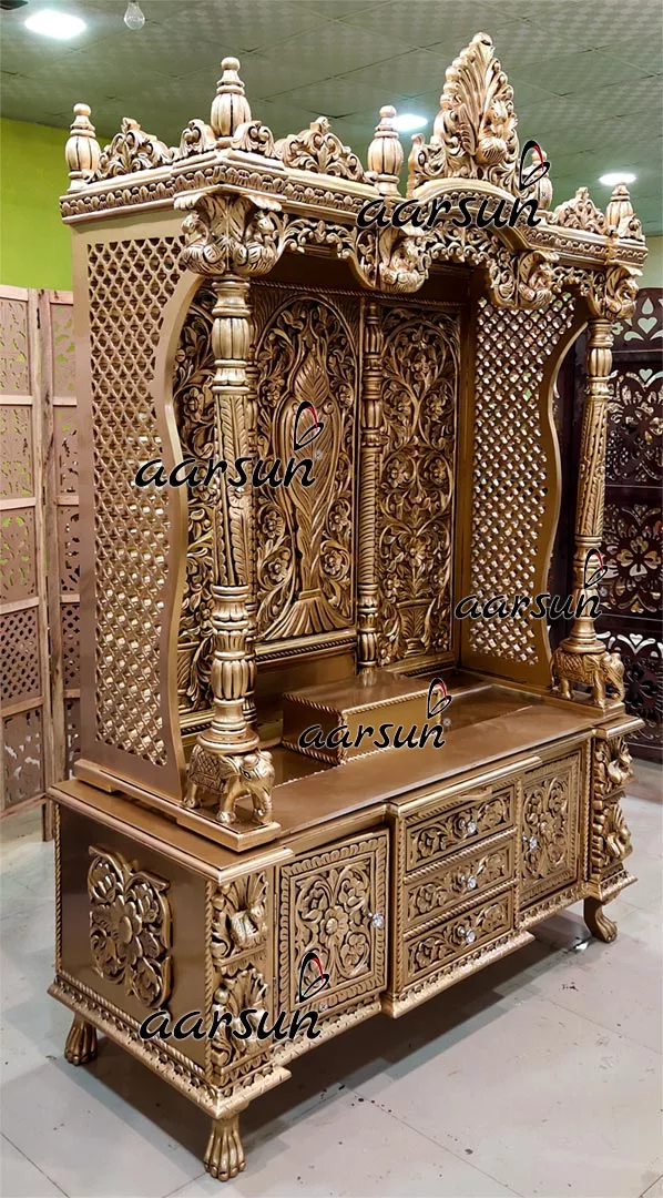 Large Temple in Teak & Gold Finish-B