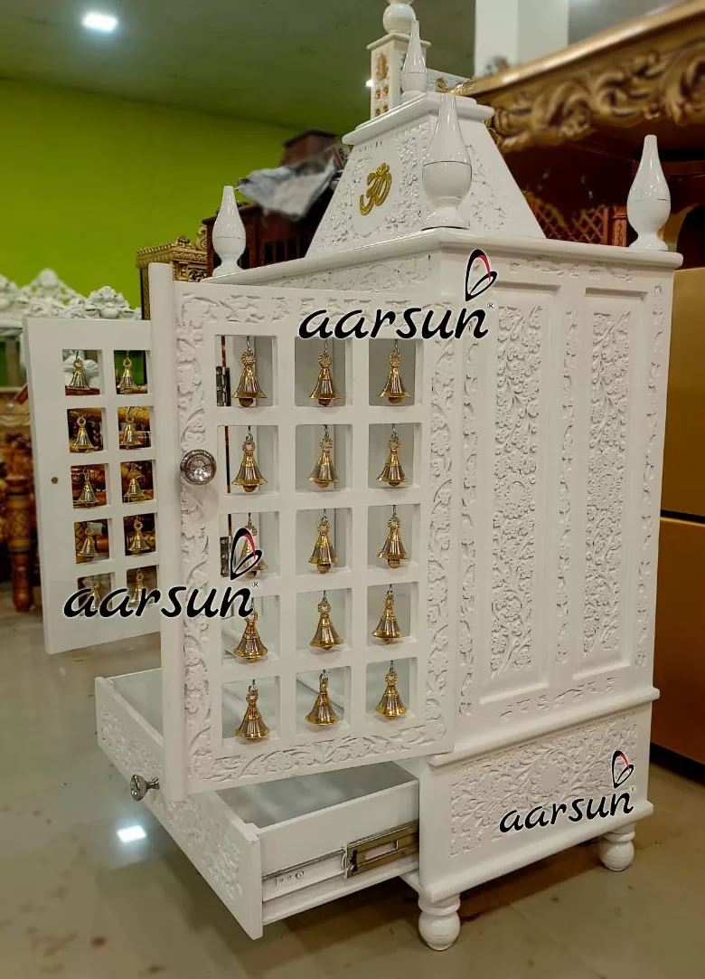 Wooden Door Mandir with Bells-B