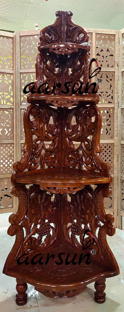 Aarsun Wooden Corner Stand Dark Walnut Finish-A