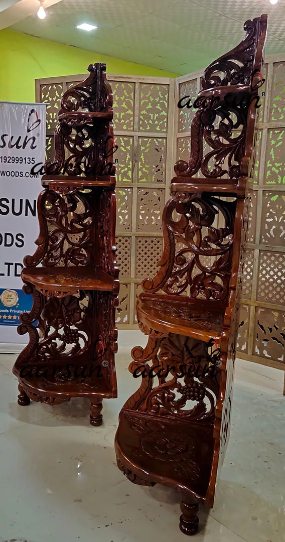 Wooden Corner Stand Dark Walnut Finish-B