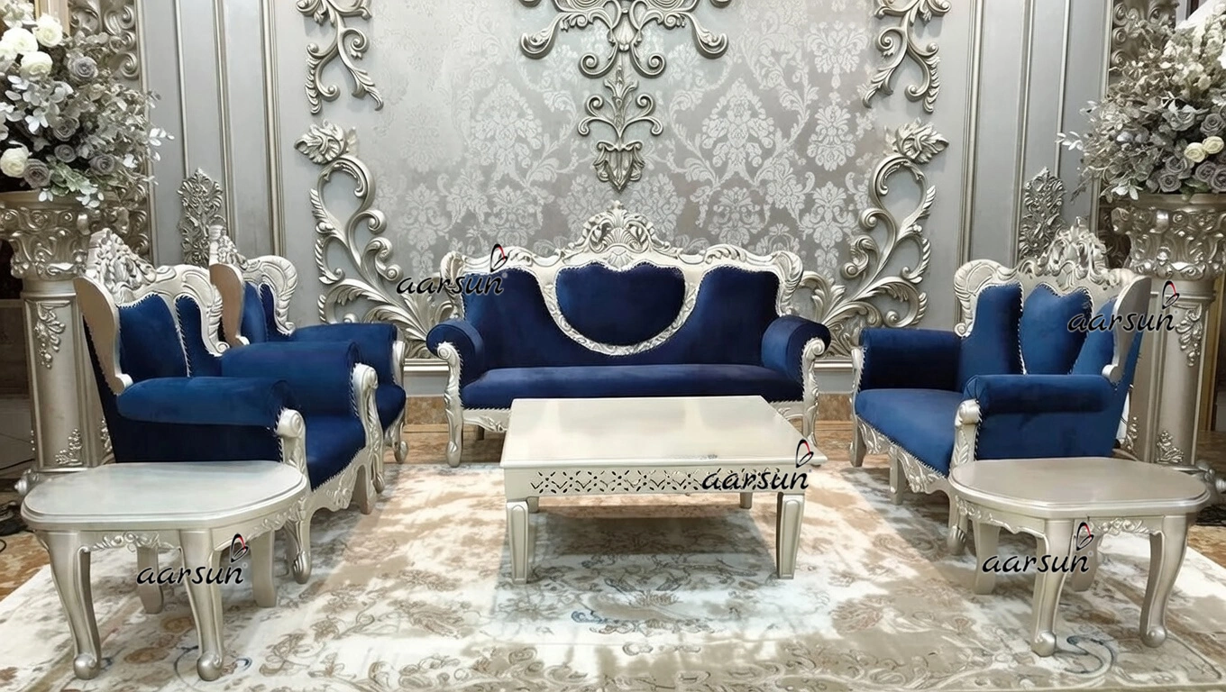 Classic Maharaja Sofa Set in Silver Paint