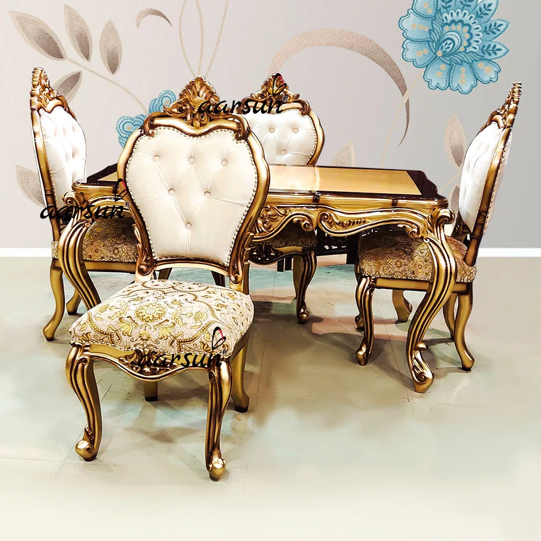 Gold & Brown Dual Shade 4 Seater Dining Set Custom Made UH-YT-538