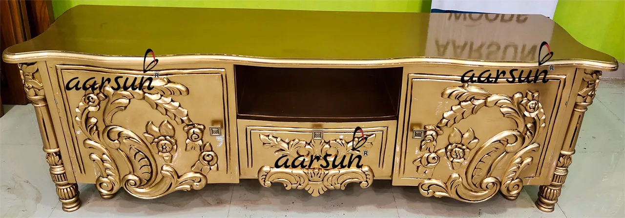 Royal Gold Hand Carved TV Unit Console-A