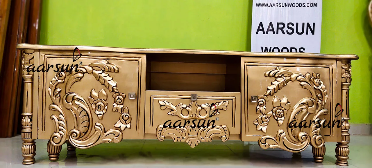 Royal Gold Hand Carved TV Unit Console-B