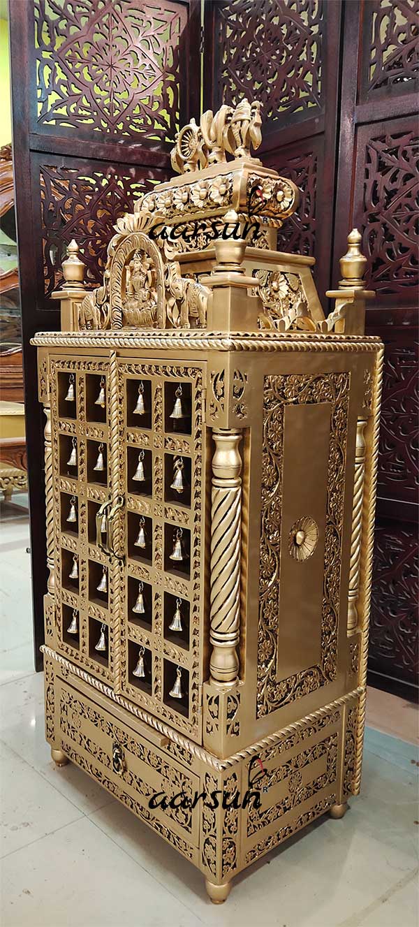Lakshmi Ji Mandir Design in Teak - Antique Gold Finish-B