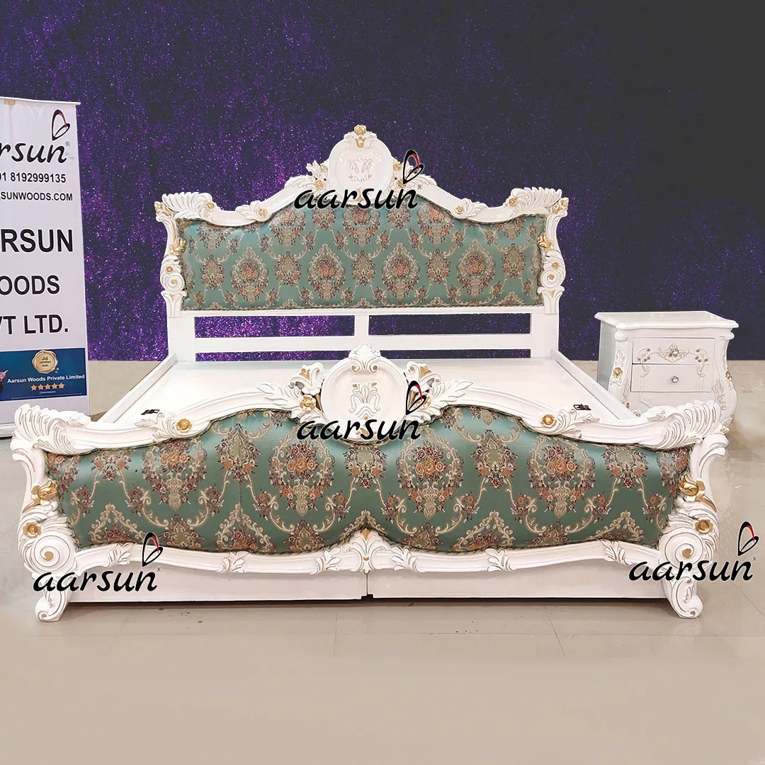 Luxurious Italian Bedroom Set in White & Gold Highlights