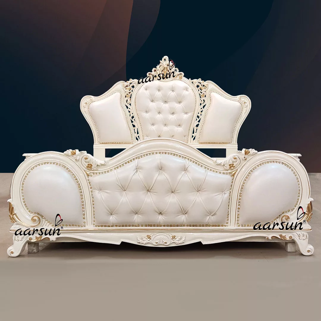 Unique Bedroom Set in White & Gold