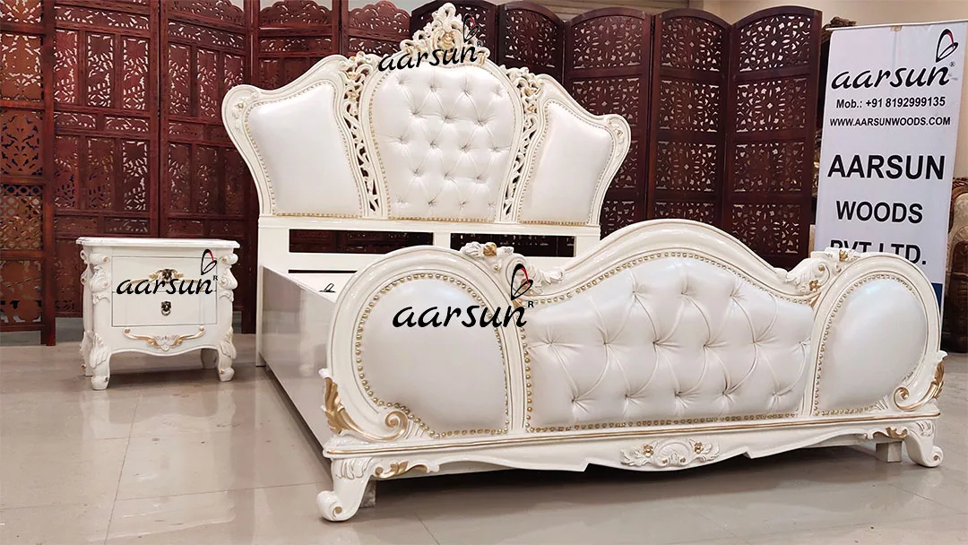 Classic Premium Bedroom Set in White & Gold