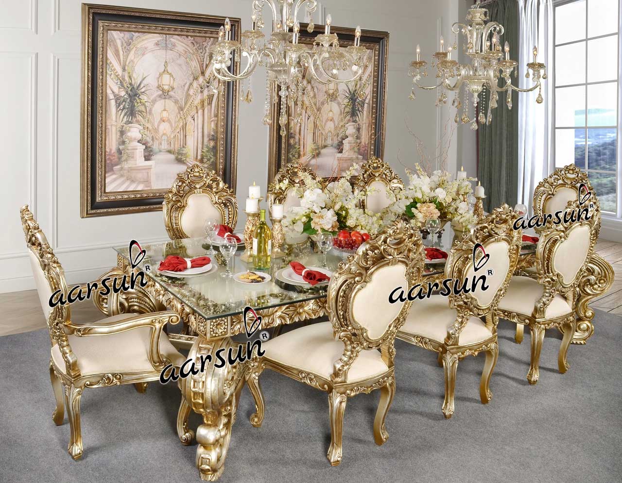 Handcrafted Dining Set in Royal Finish DNG-0061C