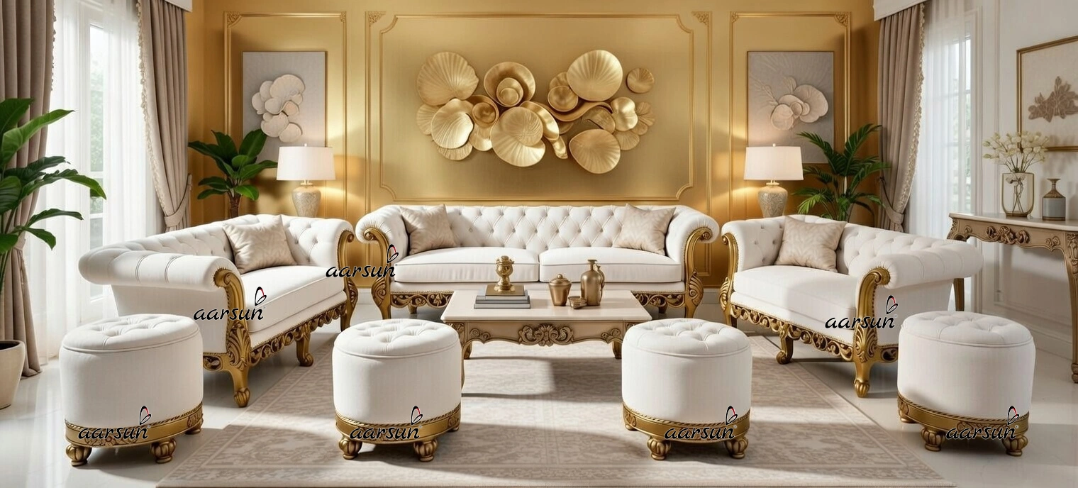 Chesterfield Sofa Set in Off White Fabric YT-381