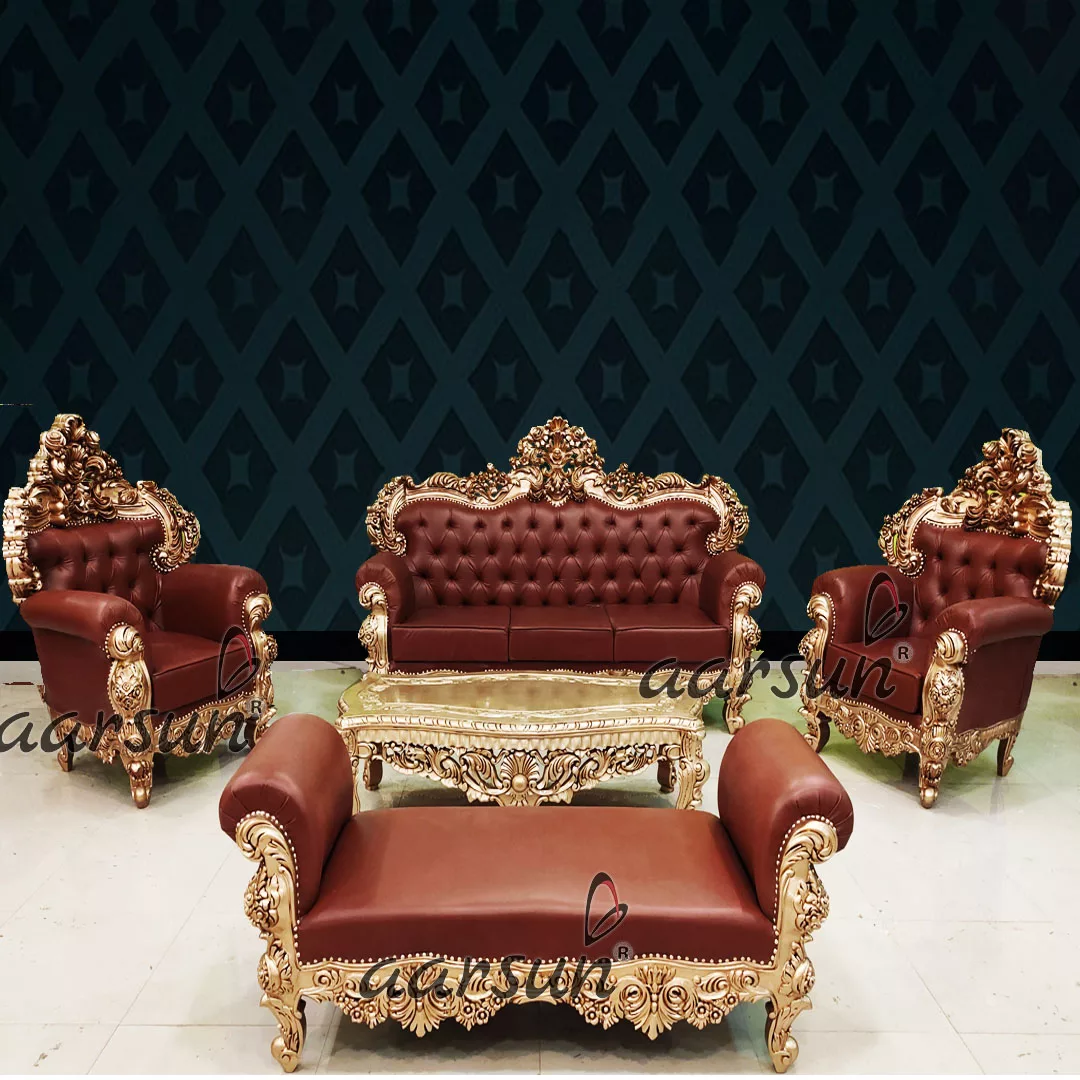Wooden Royal Gold Sofa Set Design