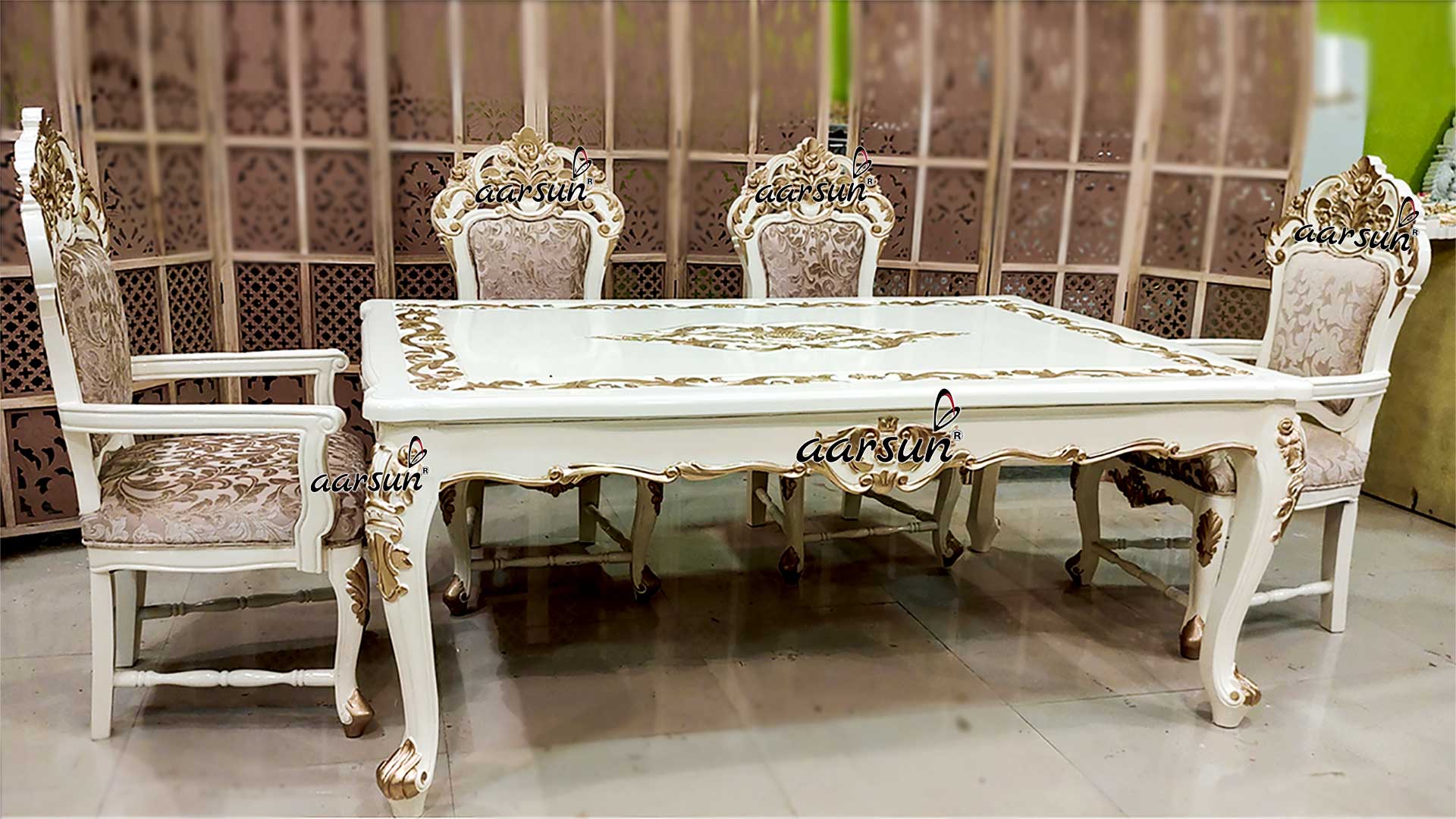 Luxury Italian Dining Set in White & Gold YT-640-N