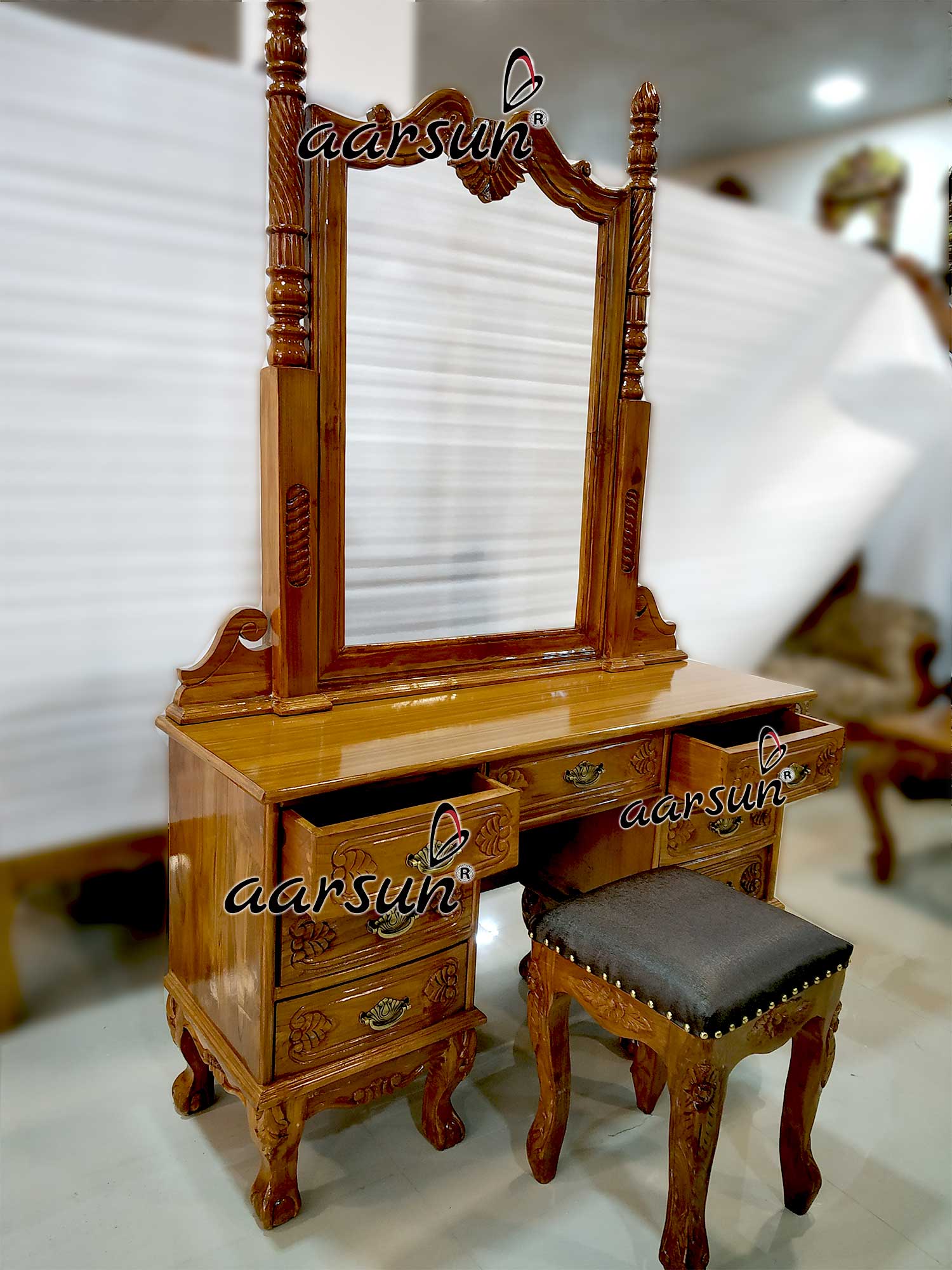 Solid Wood Dresser with Stool DRSR-0045-A