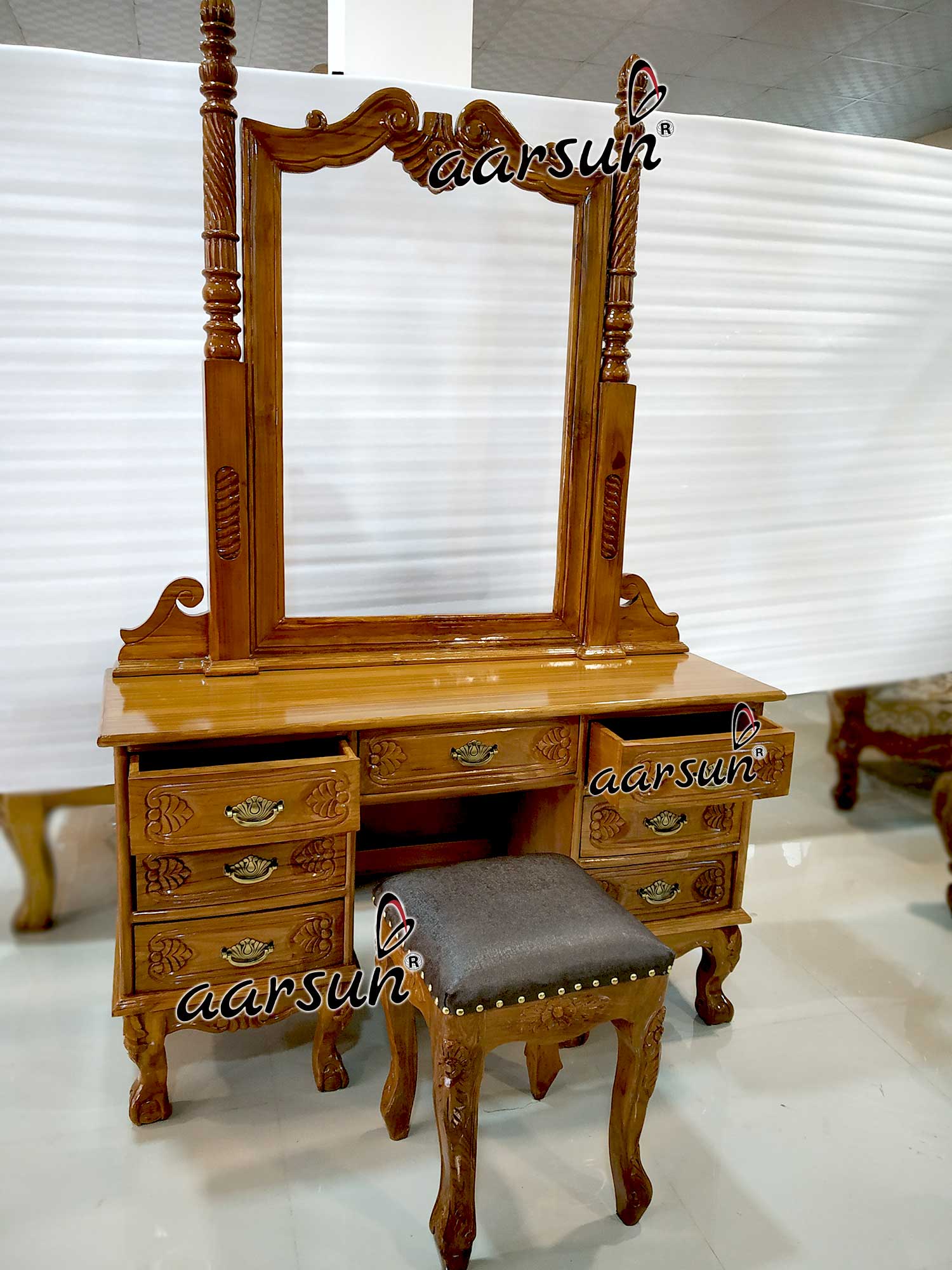 Solid Wood Dresser with Stool DRSR-0045-C-Aarsun