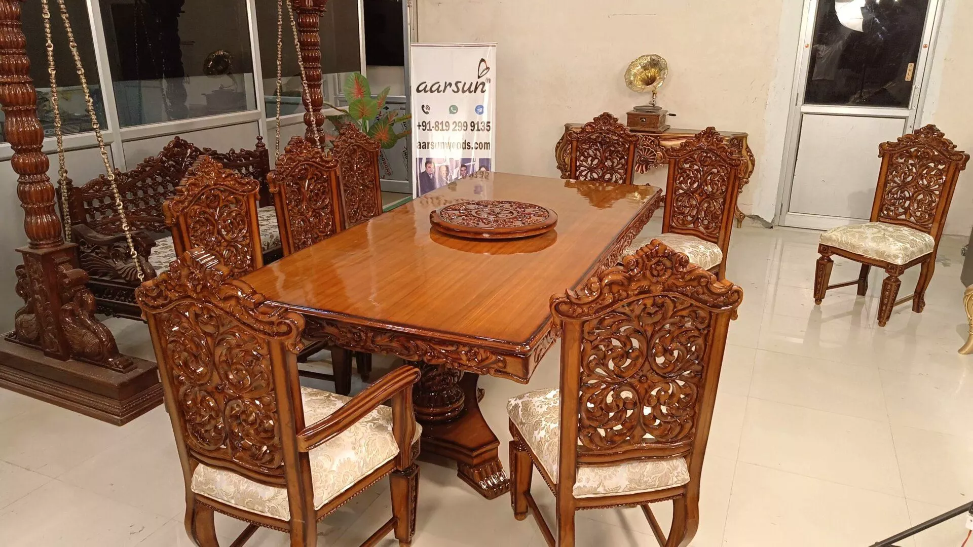 Teak wood 8 seater dining table chair teak wood finish
