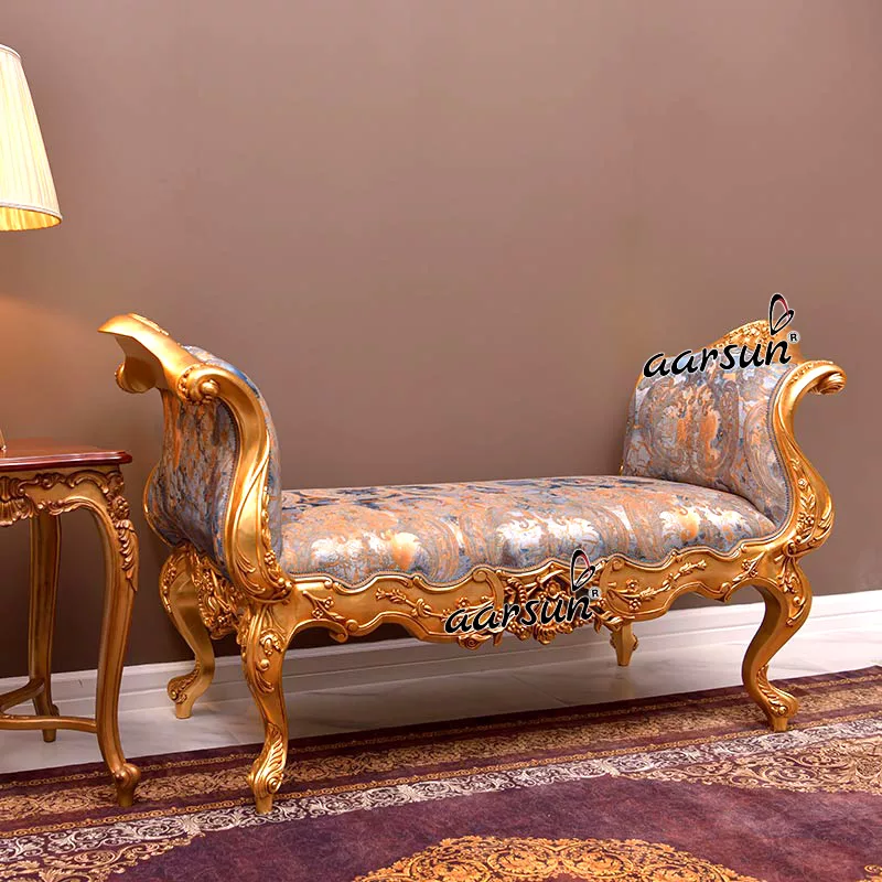 Royal Settee in Solid Wood with Gold finish and Floral Fabric