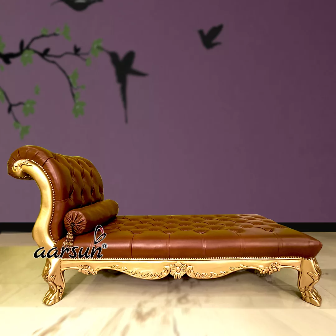 Unique Royal Love Settee-A in Gold and tufted leatherette